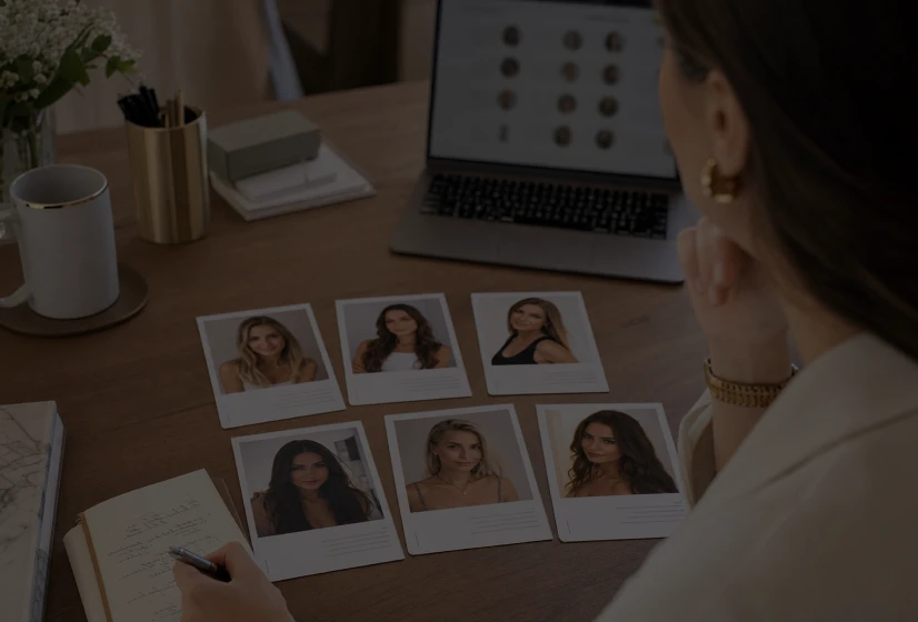 A matchmaker reviewing potential introductions at her desk.